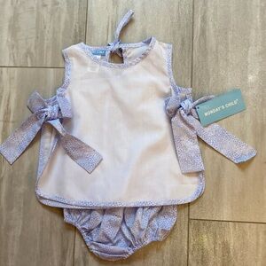 NWT Monday’s Child White & Blue Floral Bloomer Set with Bows on Side, size 18M